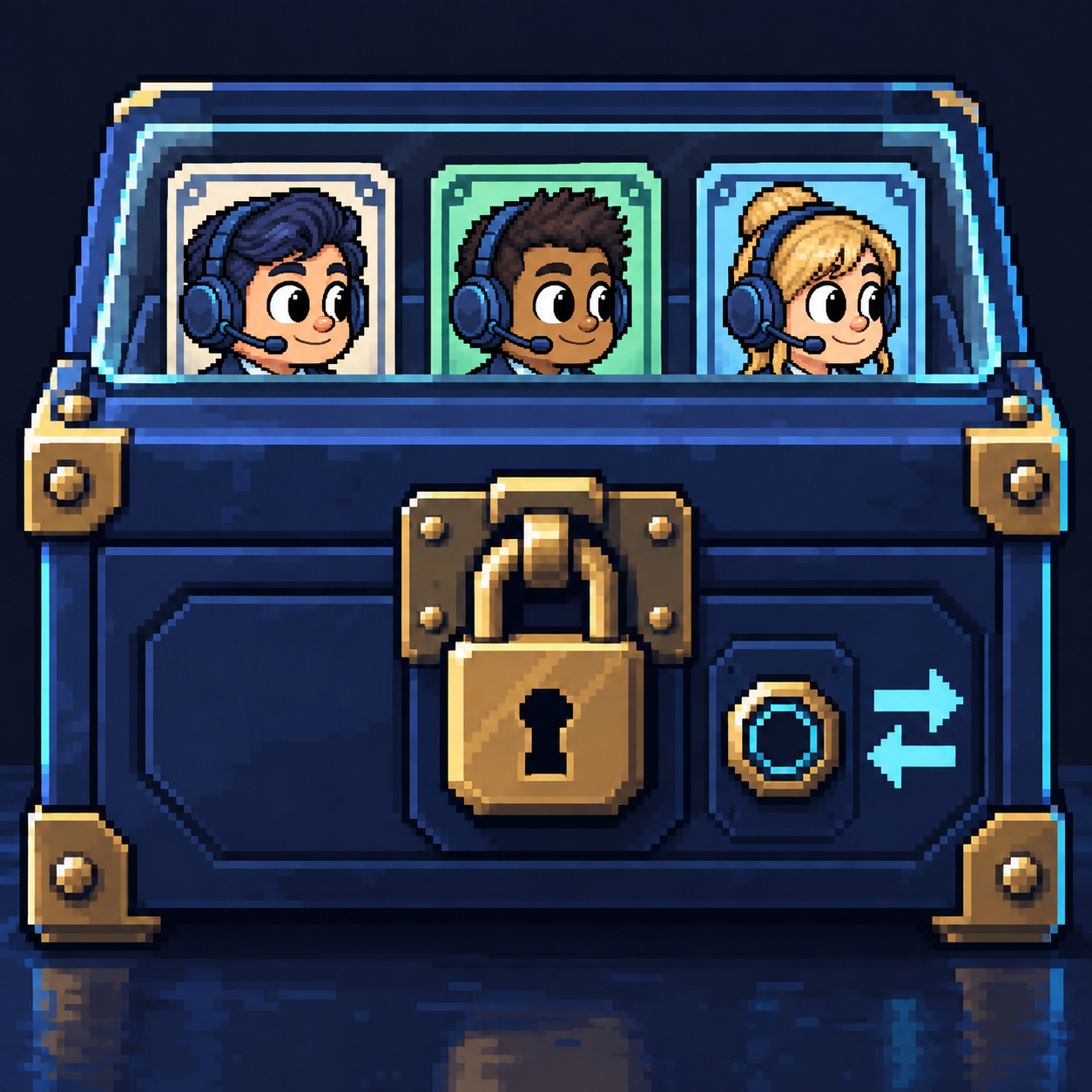 Pixel-art Broker Vault with collectible profiles